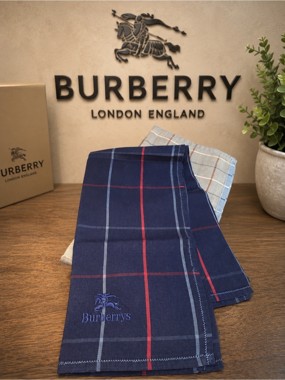 Burberry pocket square like new blue plaid